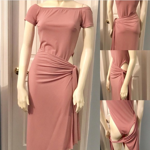 Women’s Mauve Bodysuit Short Sleeve Wrap Dress - Picture 4 of 8